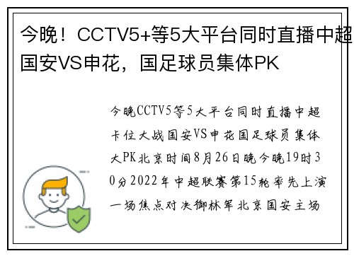 今晚！CCTV5+等5大平台同时直播中超国安VS申花，国足球员集体PK