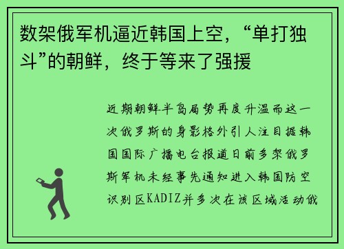 数架俄军机逼近韩国上空，“单打独斗”的朝鲜，终于等来了强援